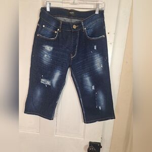 Amiri Bermuda Distressed Paint Splatter Jeans Shorts Size 30